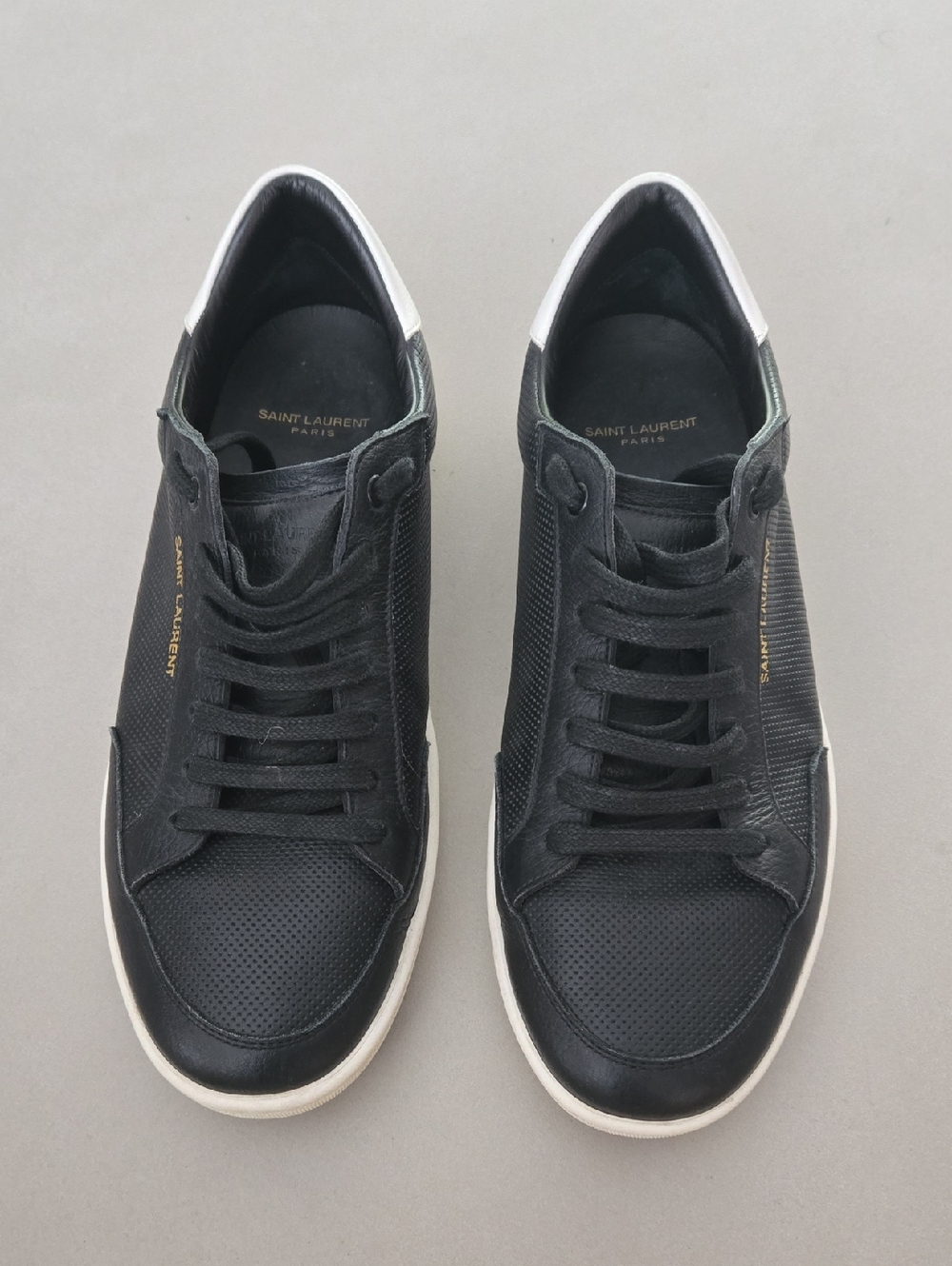 Saint Laurent Black Low-Top Leather Sneakers Size 44/ 11 US - Picture 2 of 7